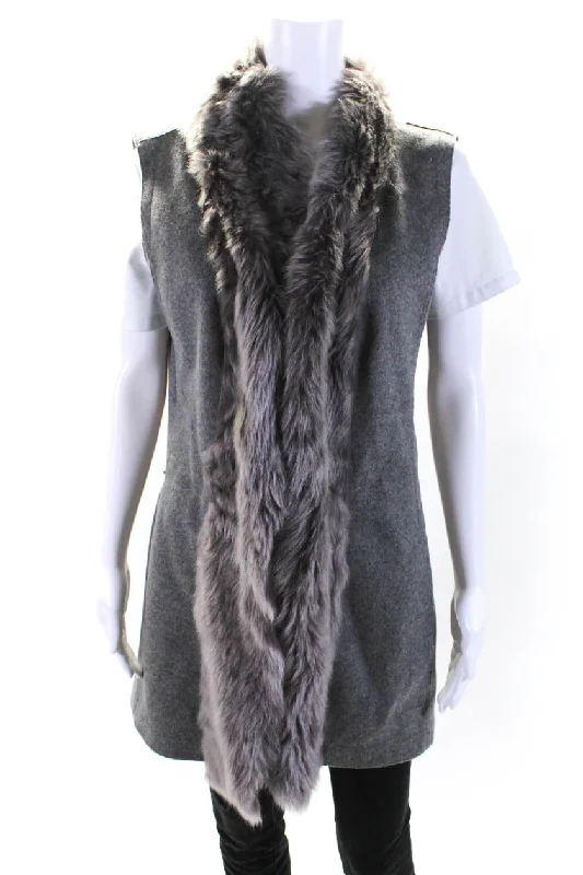 Fabiana Filippi Womens Cashmere Shearling Trim Longline Vest Gray