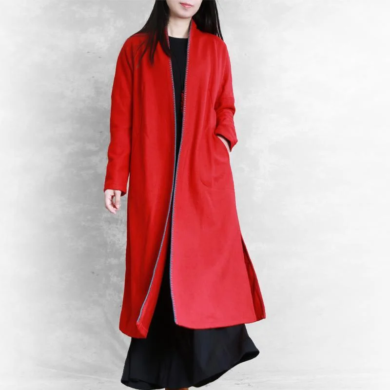 For Spring red plus size clothing sweaters pockets side open long coats