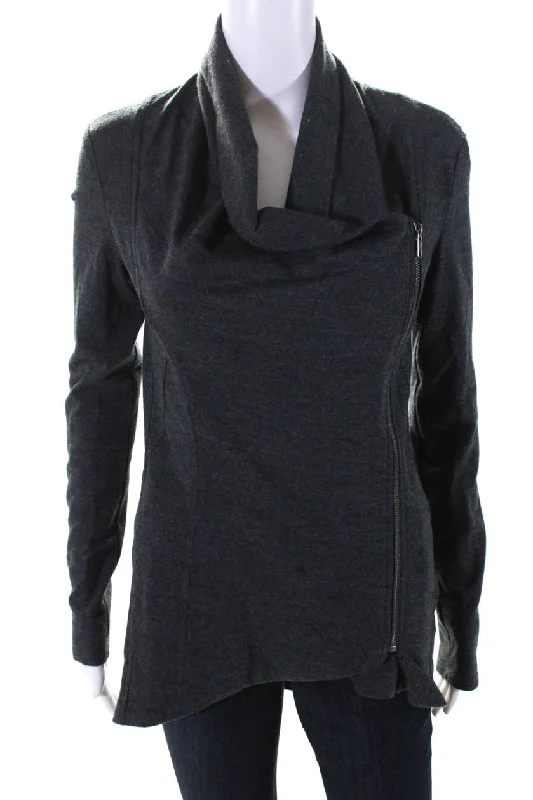 Helmut Lang Womens Gray Wool Cowl Neck Full Zip Long Sleeve Jacket