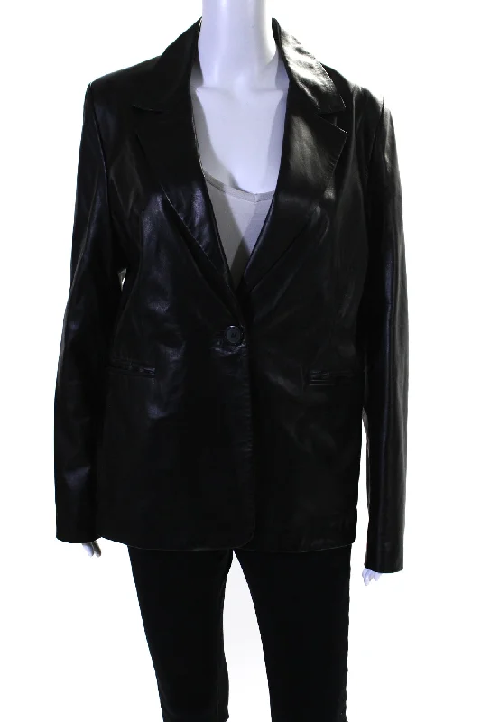 In Transit Womens Leather Wide Lapel Single Button Jacket Black