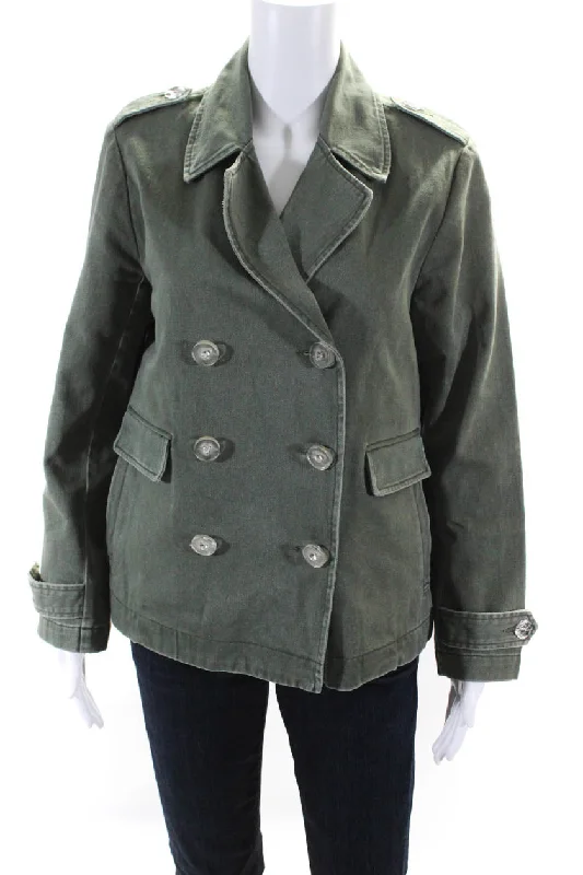 Le Superbe Womens Double Breasted Notched Collar Jacket Olive Green