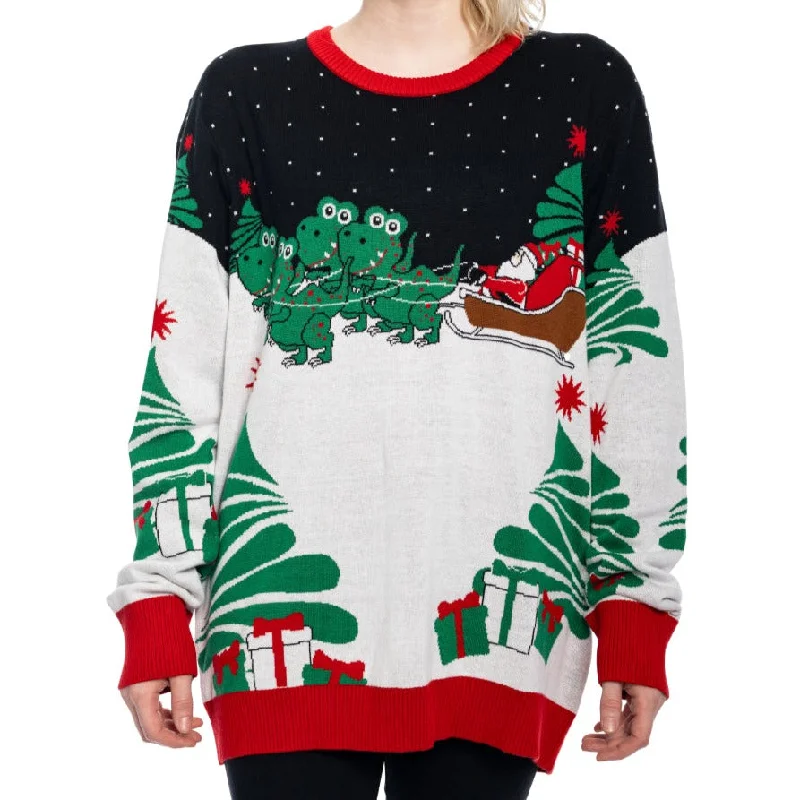 Santa on Sleigh T-Rex Sweater