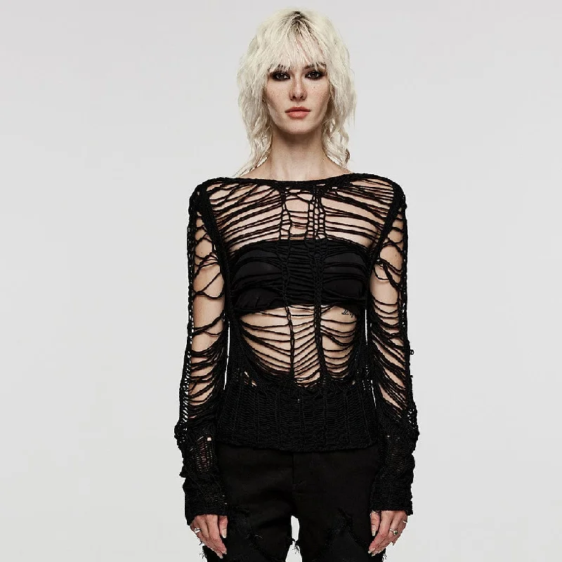 Women's Punk Ripped Sheer Knitted Sweater