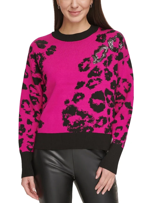 Womens Sequined Printed Pullover Sweater