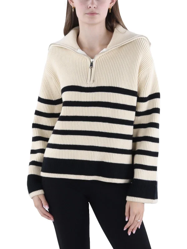 Womens Striped 1/4 Zip Pullover Sweater