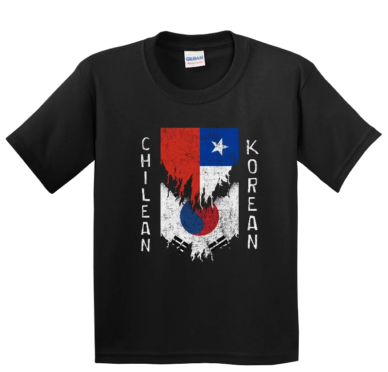 Chilean Korean Flags Ripped Torn Chile South Korea Youth T-Shirt