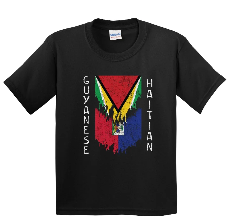 Guyanese Haitian Flags Ripped Torn Guyana Haiti Youth T-Shirt