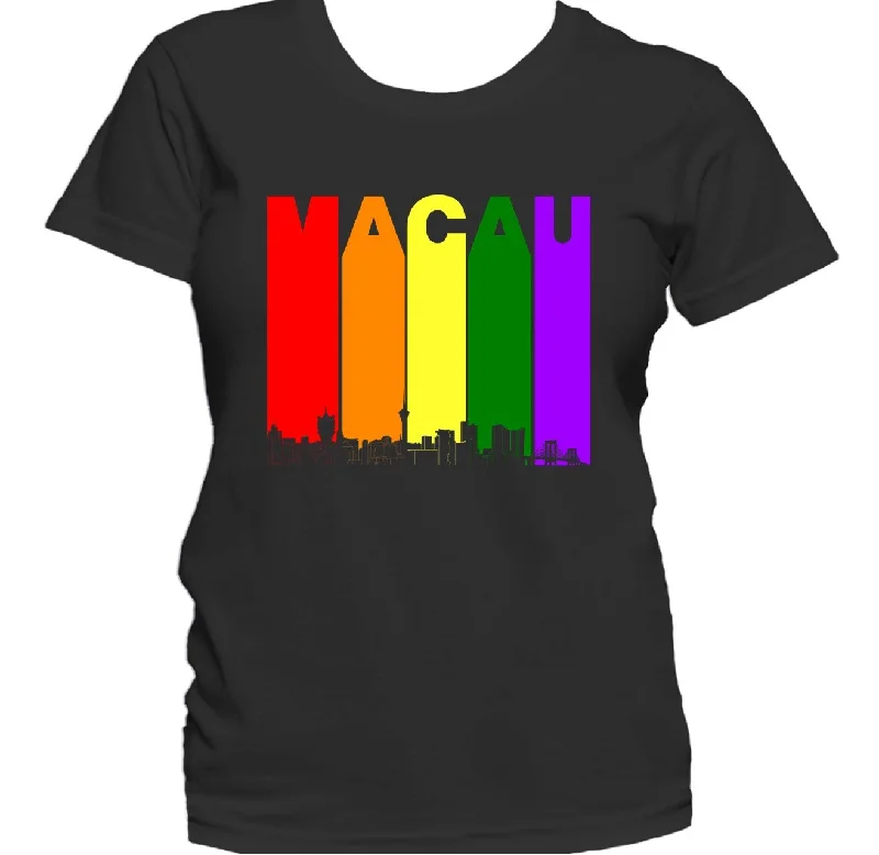 Macau China Skyline Rainbow LGBTQ Gay Pride Women's T-Shirt