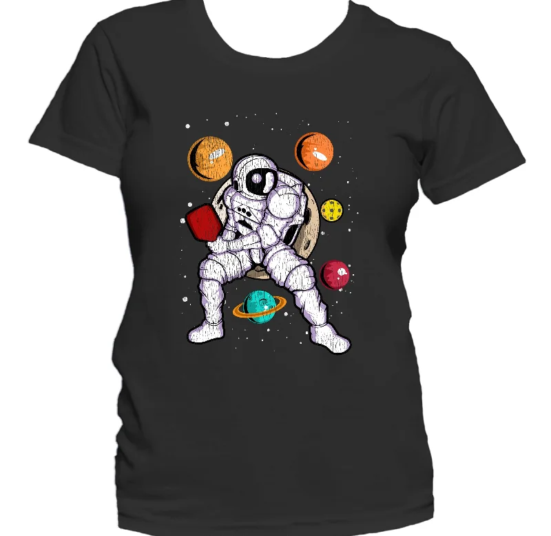 Pickleball Astronaut Outer Space Spaceman Distressed Women's T-Shirt