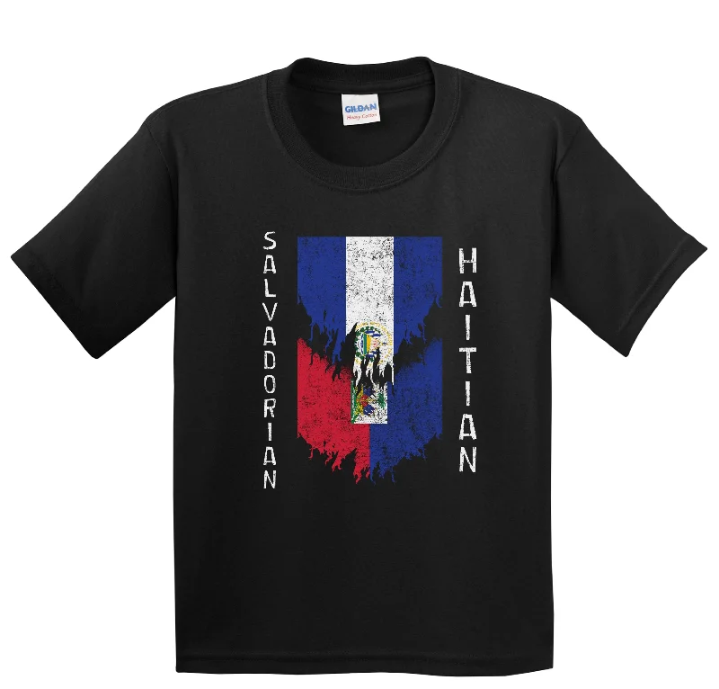 Salvadorian Haitian Flags Ripped Torn El Salvador Haiti Youth T-Shirt