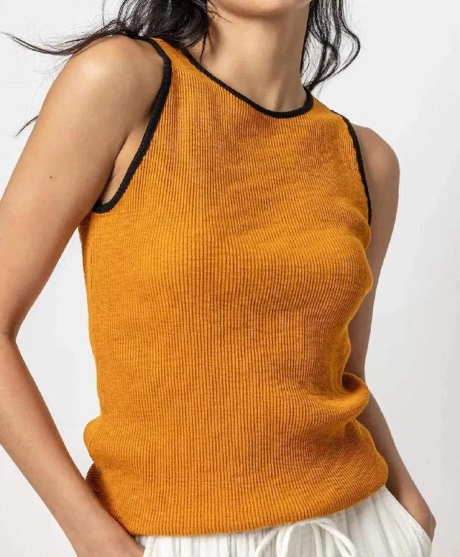 Contrast Binding Crewneck Tank In Curry