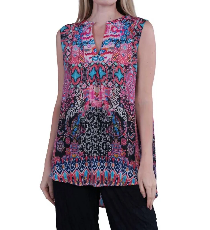 Floral Split Neck Tank Blouse In Dalia