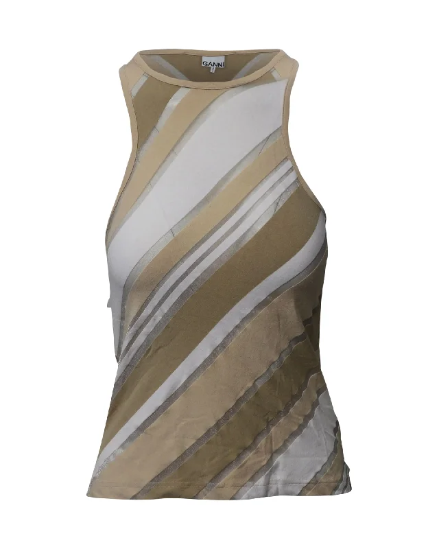 Ganni Sleeveless Striped Tank Top in Multicolor Viscose