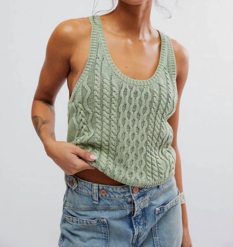 High Tide Cable Tank Top In Green Tea