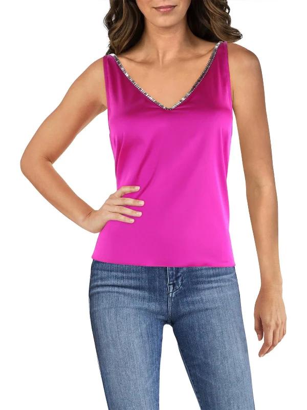 Marian Womens Satin Rhinestone Tank Top