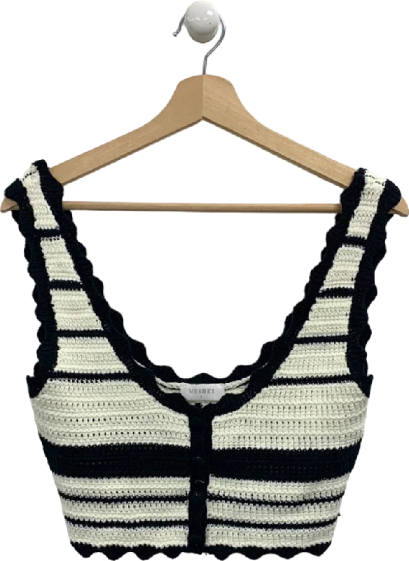 Meshki Black and White Striped Crochet Knit Tank Top UK S