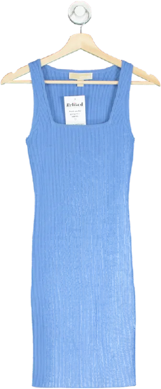 Michael Kors Blue Ribbed Stretch Knit Tank Dress UK XS