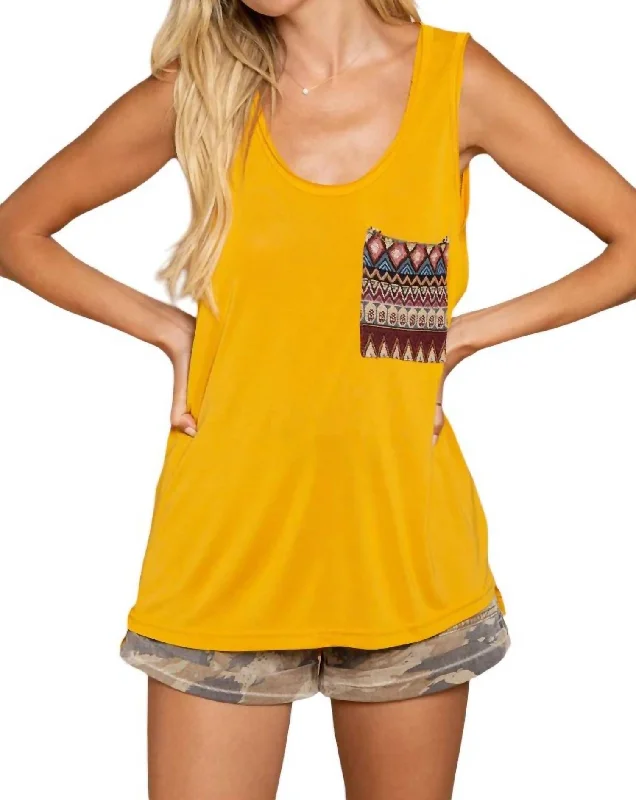 Peggy Aztec Print Pocket Tank Top In Mustard