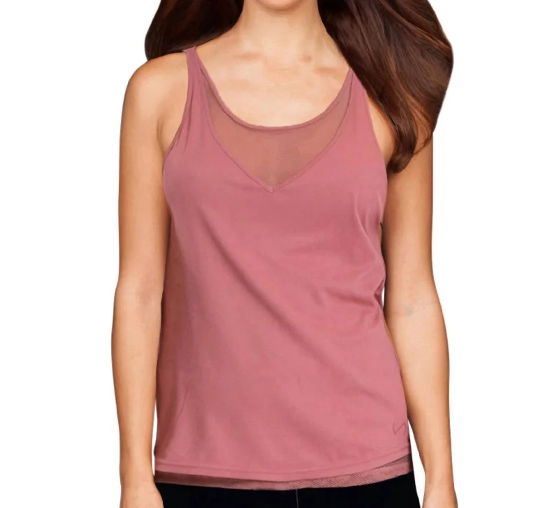 Prima Canyon V Neck Mesh Underlay Tank Top In Pink