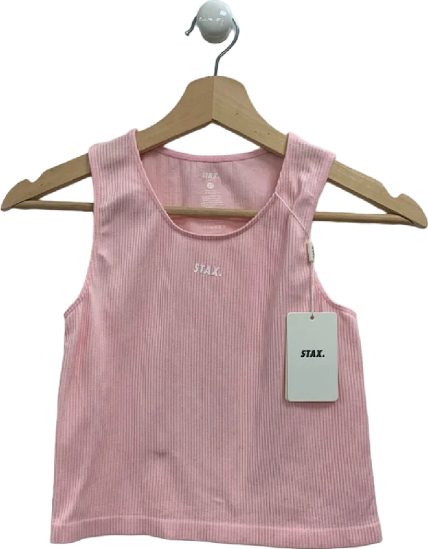 STAX Pink V5 Ribbed Crop Tank Top UK XS