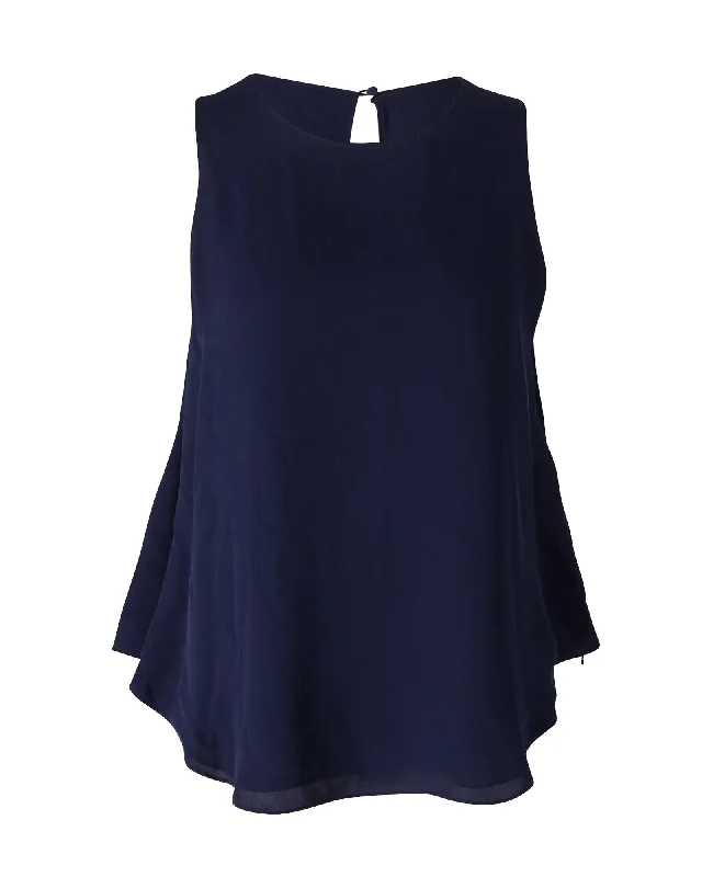 Theory Draped Tank Top in Navy Blue Silk