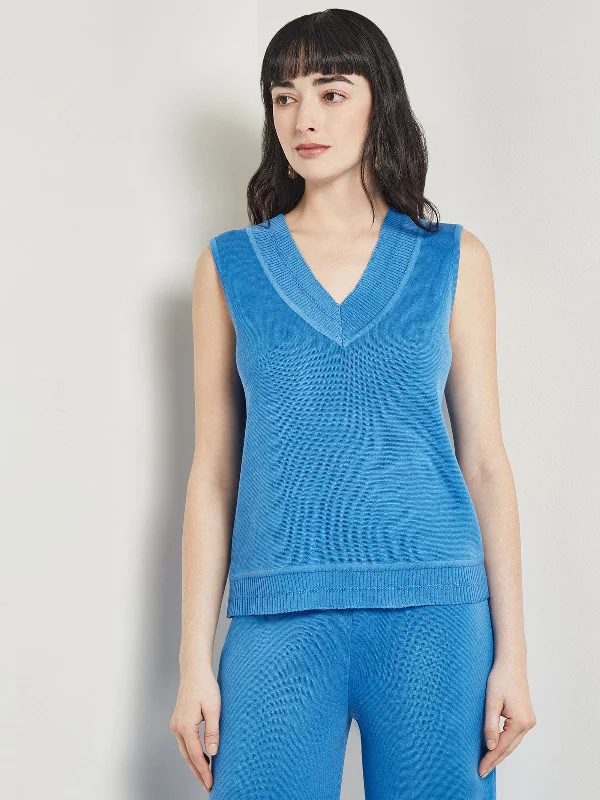 V-Neck Tank - Ribbed Detail Flat Knit