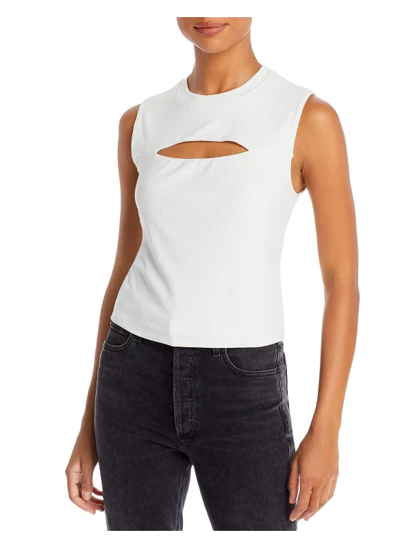 Womens Cut-Out Ribbed Knit Tank Top