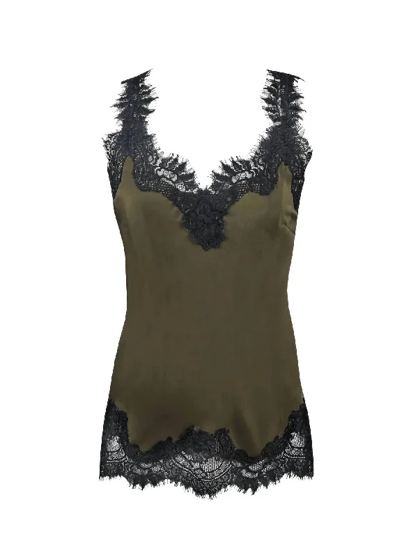 Women's Megan Lace Tank Top In Moss Green/black