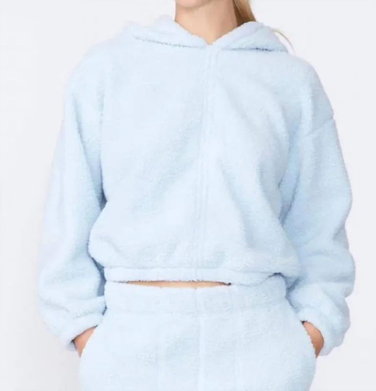 Double Face Sherpa Cinched Hoodie In Winter Sky