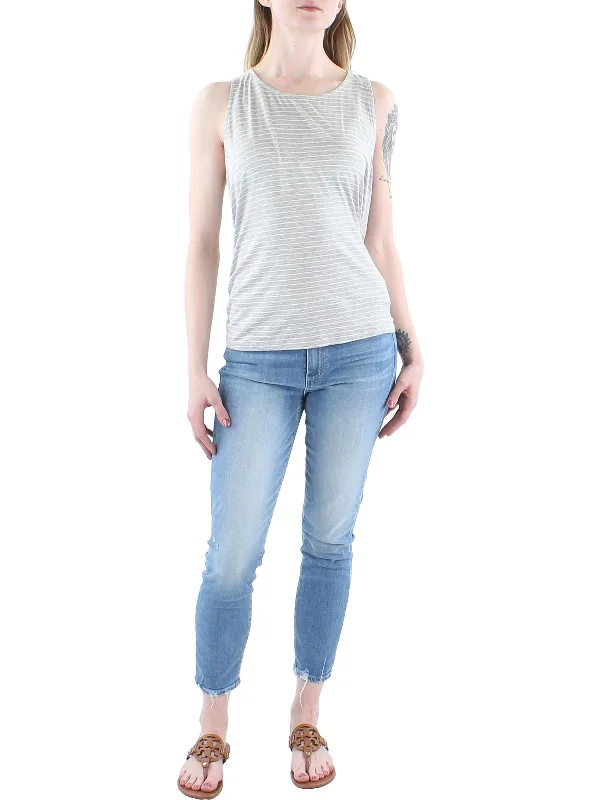 Plus Womens Ruched Sides Crewneck Tank Top