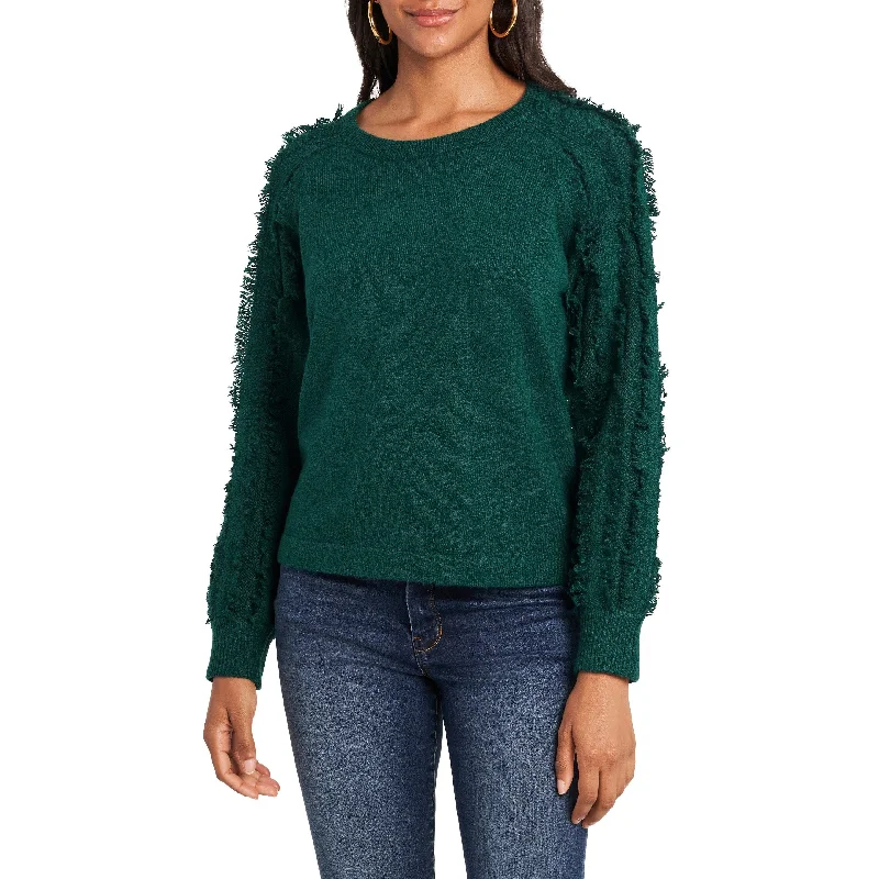 1.STATE Women's Fringe-Sleeve Crewneck Sweater Green Size Extra Large - XL