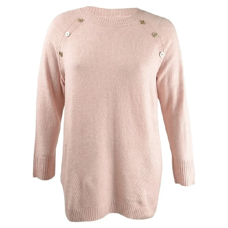 Calvin Klein Women's Button-Detail Crewneck Sweater Pink Size X-Small - XS