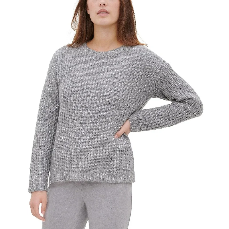 Calvin Klein Women's Sequin-Trim Marled Crewneck Sweater Silver XL - X-Large