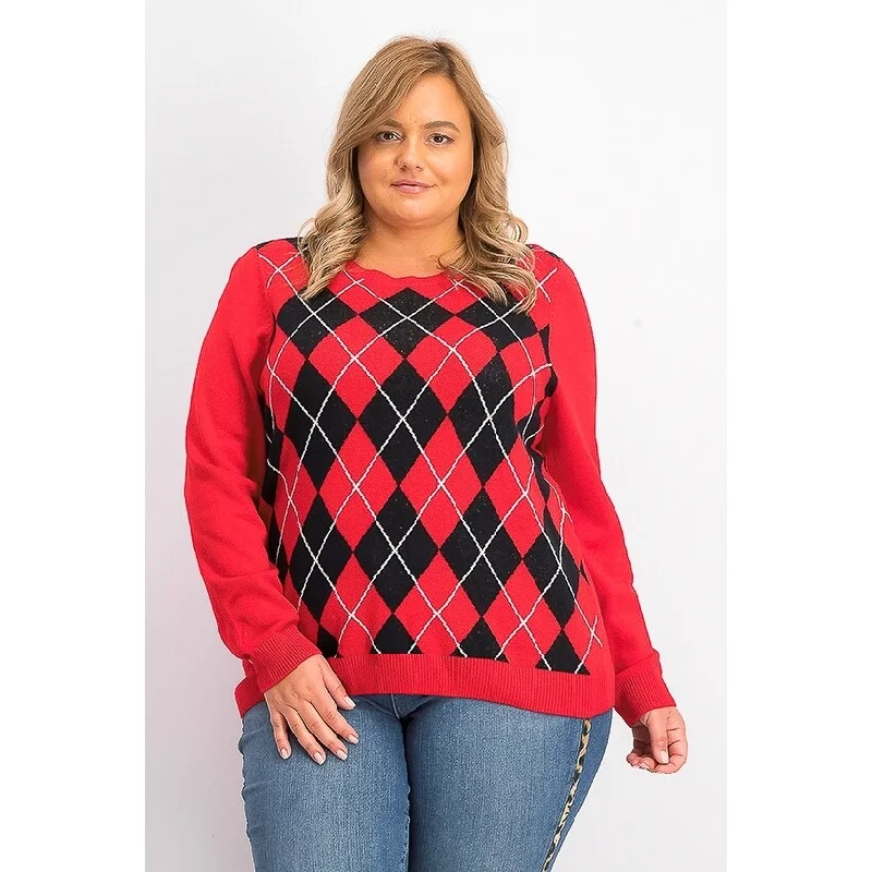 Charter Club Women's Argyle Crewneck Sweater Medium Red Size Large