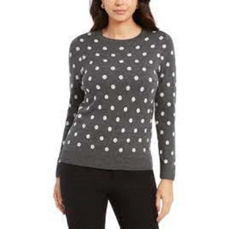 Charter Club Women's Dot-Print Crewneck Sweater Dark Gray Size Extra Large - X-Large