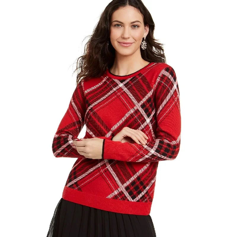 Charter Club Women's Plaid Crewneck Family Sweater Medium Red Size Large