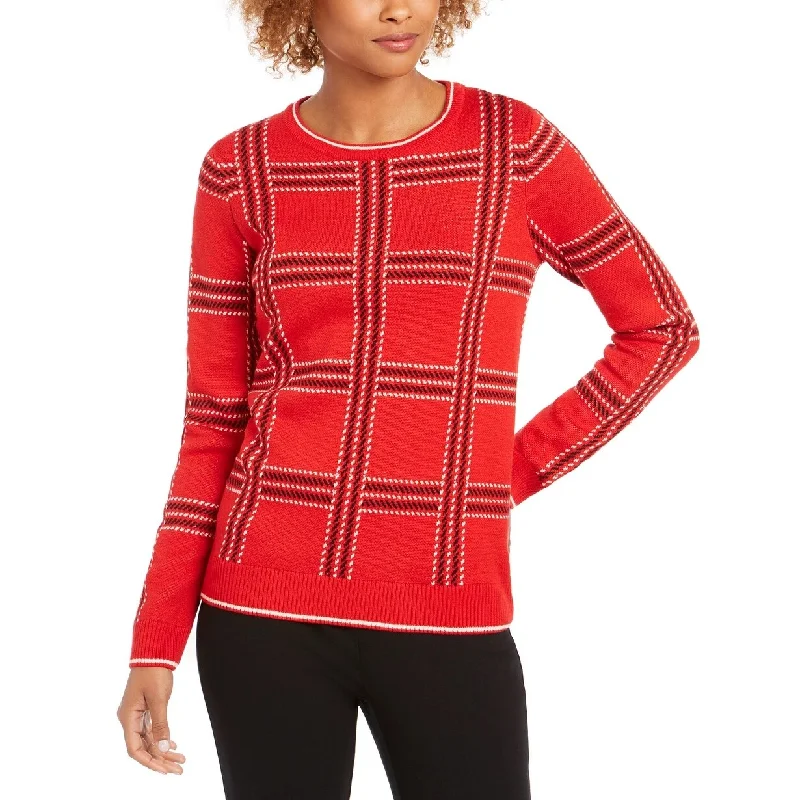 Charter Club Women's Printed Crewneck Sweater Medium Red Size X-Large