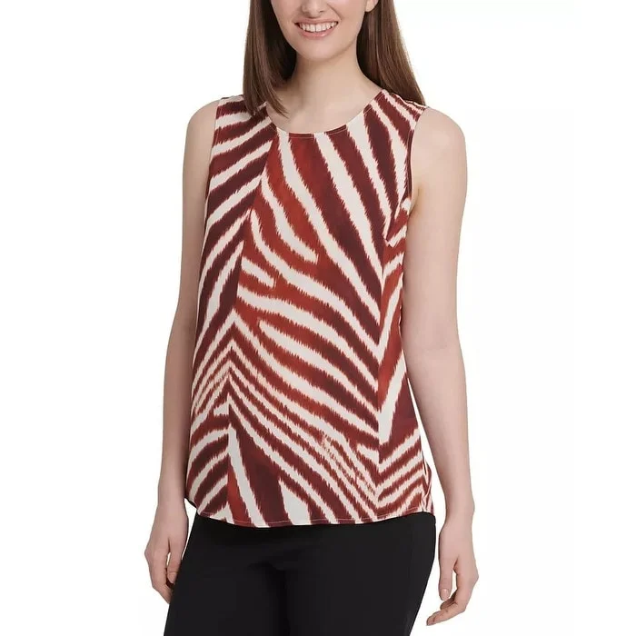 Dkny Women's Animal Print Crewneck Blouse Red Size Xx-Large