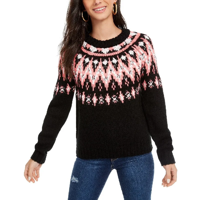 Hooked Up By Lot Juniors' Fair Isle Crewneck Sweater Black Size Large