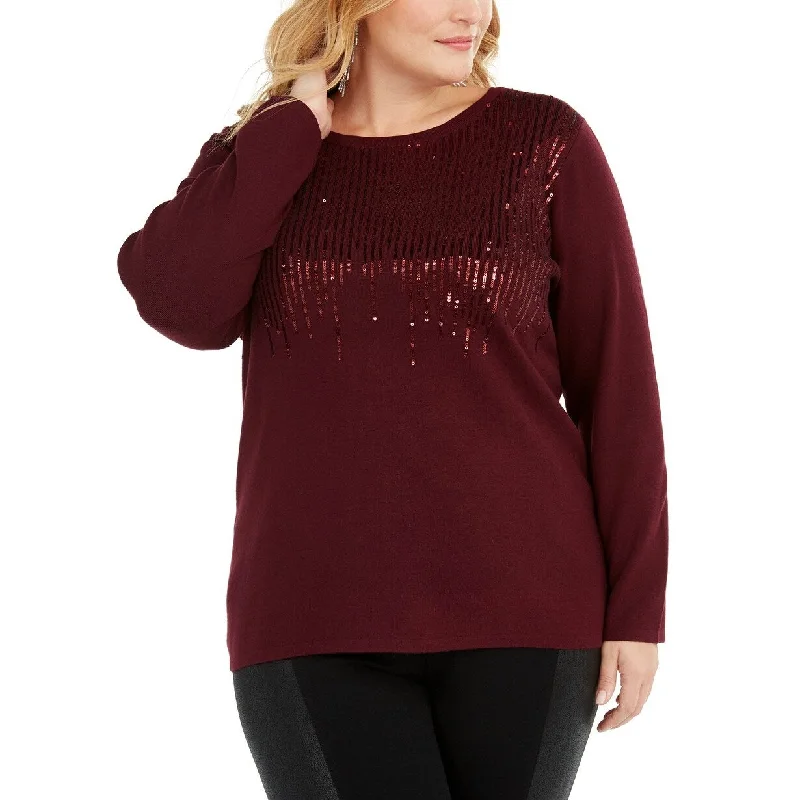 International Concepts Women's Plus Size Sequin Crewneck Sweater Brown Size 3X