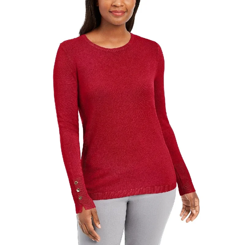 JM Collection Women's Button-Cuff Crewneck Sweater Red Size L - Large