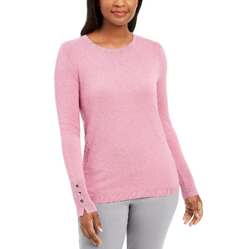 JM Women's Collection Button-Cuff Crewneck Sweater Med Pink Size XX Large - XX-Large