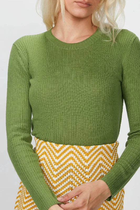 Ribbed Shrunken Crewneck Sweater In Green