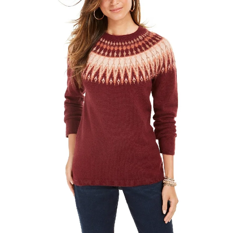 Style & Co Women's Fair Isle Crewneck Sweater Red Size Extra Large