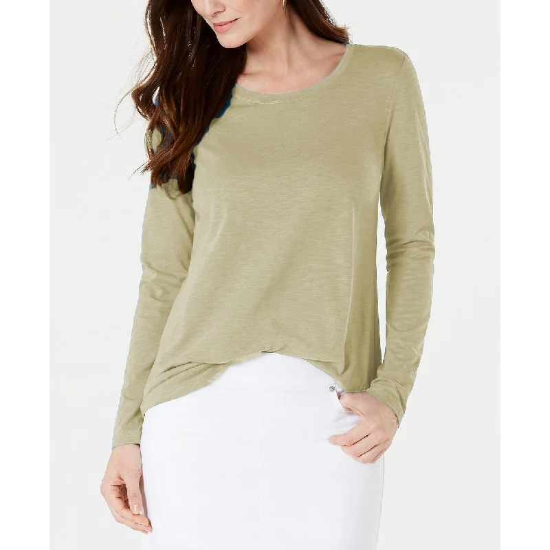 Style & Co Women's Long-Sleeve Crewneck Top Beige Size Extra Large