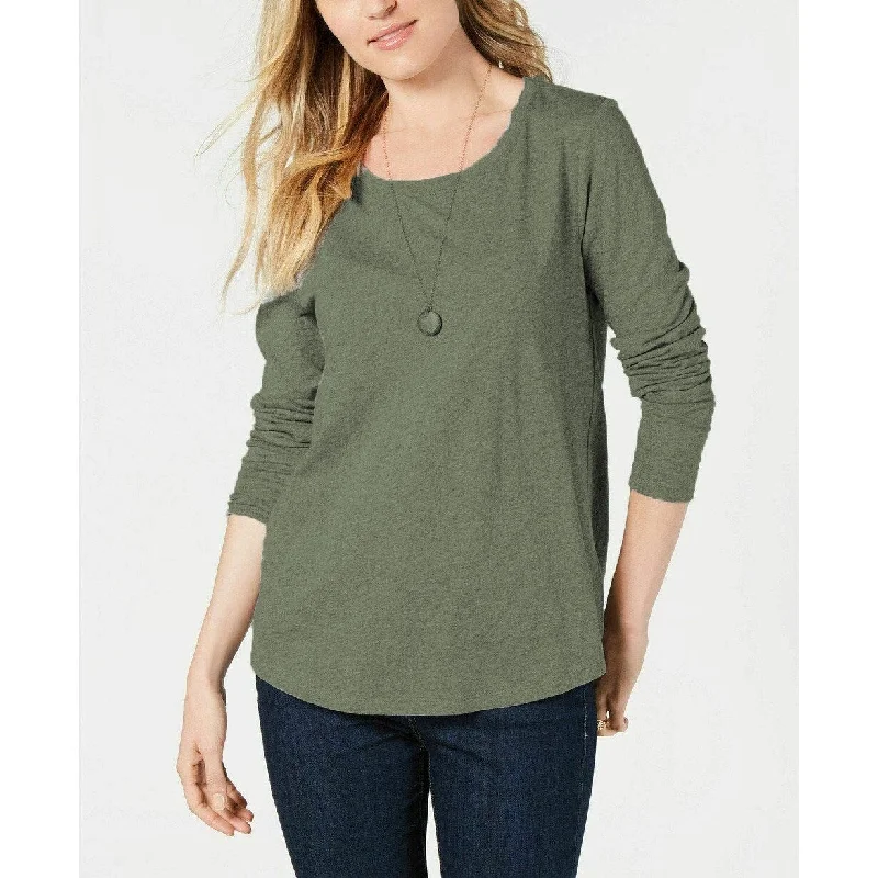 Style & Co Women's Long-Sleeve Crewneck Top Olive Size Large