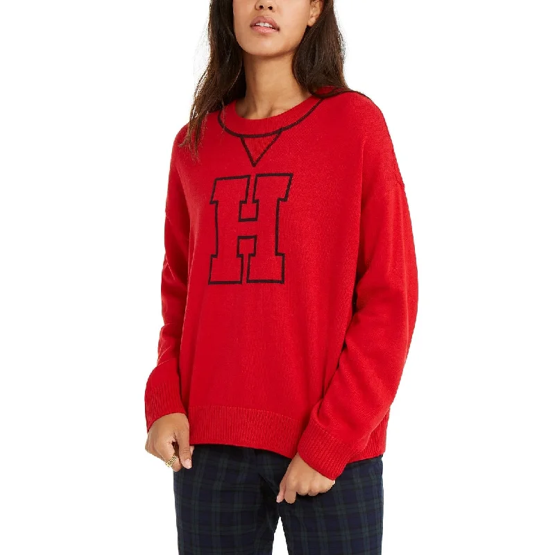 Tommy Hilfiger Women's Crewneck Varsity Sweater Red Size Extra Large - X-Large