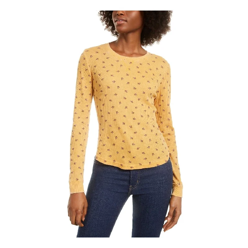 Ultra Flirt Women's Waffle Crewneck Casual Top Yellow Size Xs