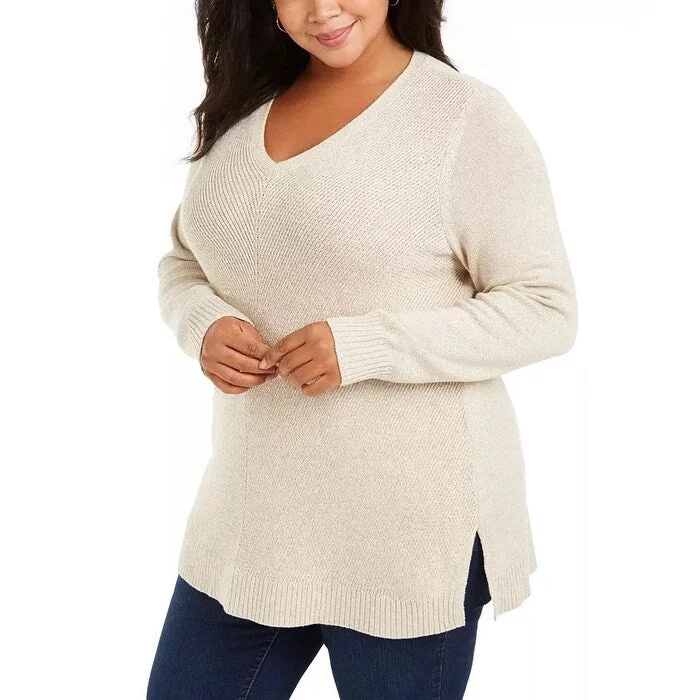 Charter Club Women's Plus Size V-Neck Sweater Beige Size 3X