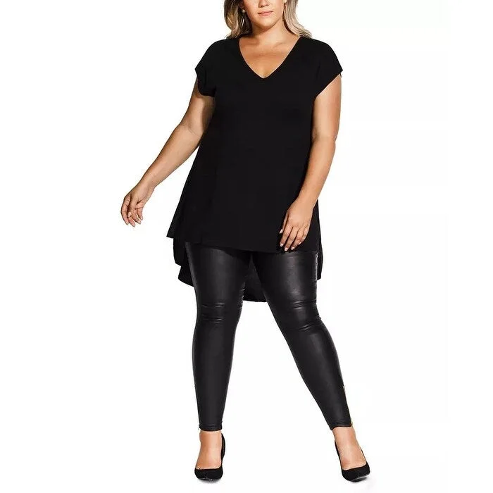 City Chic Women's Trendy Plus Size V-Neck High-Low Top Black Size 20